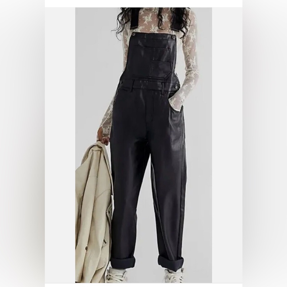 NWOT Free people vegan leather ziggy overall